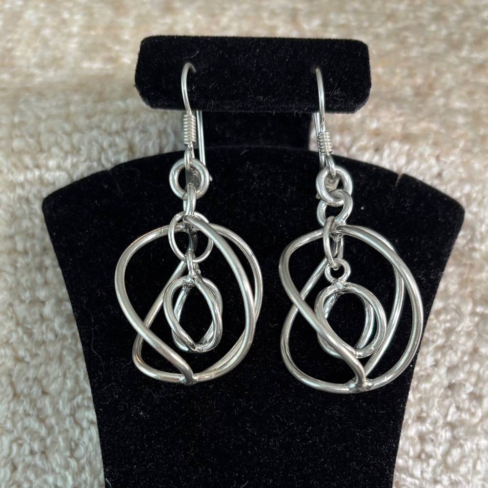 ⚫️Sterling Silver Earrings Wire Wrapped Drop/Dangling, Handcrafted In Mexico